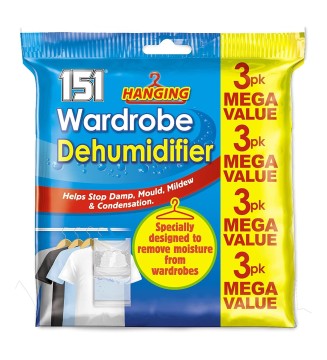 151 Hanging Wardrobe Dehumidifier Bags Mega Value 3 Pack