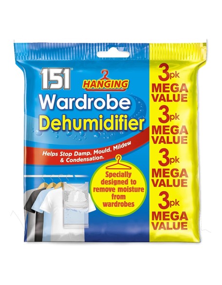 151 Hanging Wardrobe Dehumidifier Bags Mega Value 3 Pack